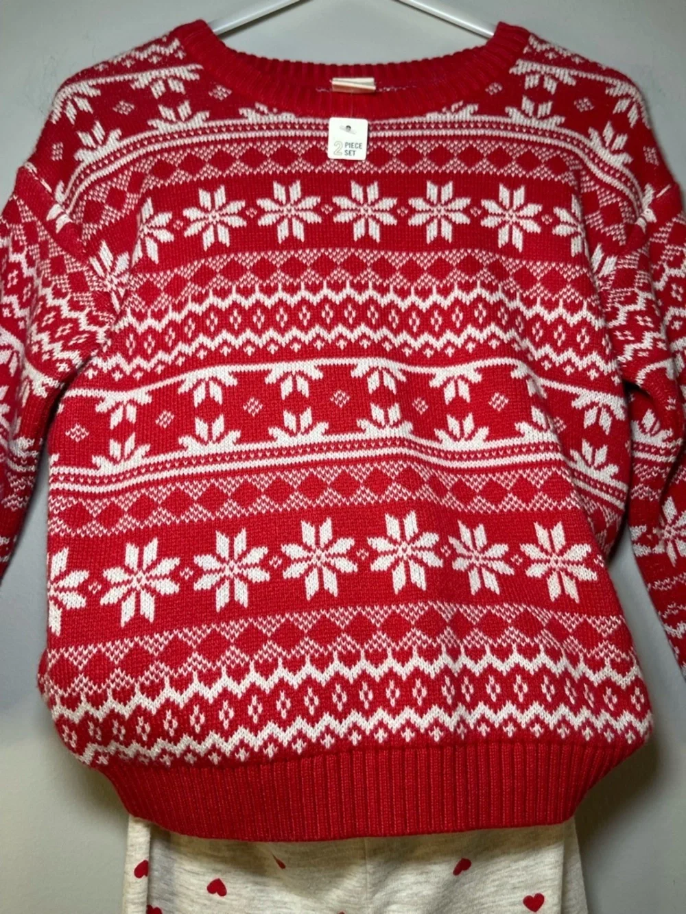 Tucker + Tate Red Fair Isle Sweater with Cream Heart Leggings